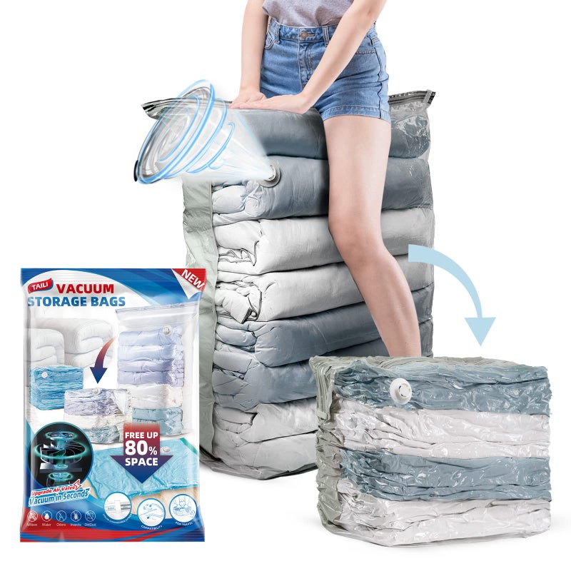 TAILI 6 Pack Vacuum Storage Bags, Jumbo Cube (31x40x15 Inch), Extra Large Vacuum Seal Bags for Clothing, Comforters, Blankets, Pillow, Bedding, Closet Organization Space Saving, Cream - Image 1